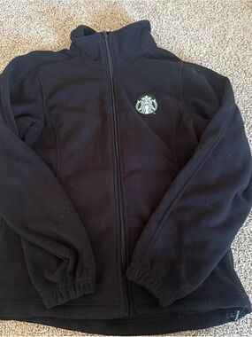 Starbucks Black Zip-Up Fleece Jacket with Green Logo